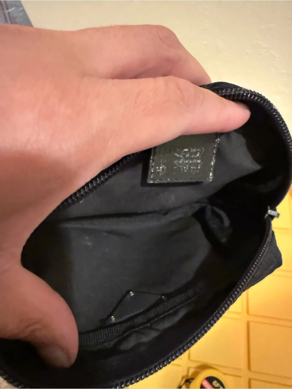 PRADA Black Tessuto Nylon Mini Zip Pouch Cosmetics Bag Triangle Logo